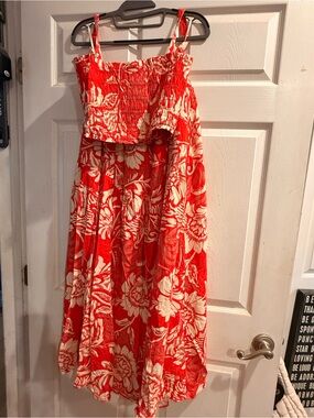 Red and Cream Floral Maxi Dress